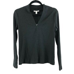 Prologue Womens Top V Neck Long Sleeve Ribbed Basic Black Size M